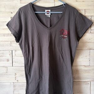 V-Neck Gray T-Shirt with Red Rose Embroidery HD XXL FITTED HARLEY DAVIDSON BIKER
